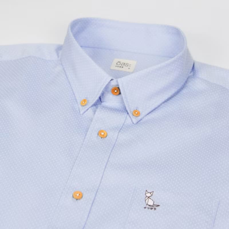 (SIZE S) CAT // blue polka dot // men shirt slim fit