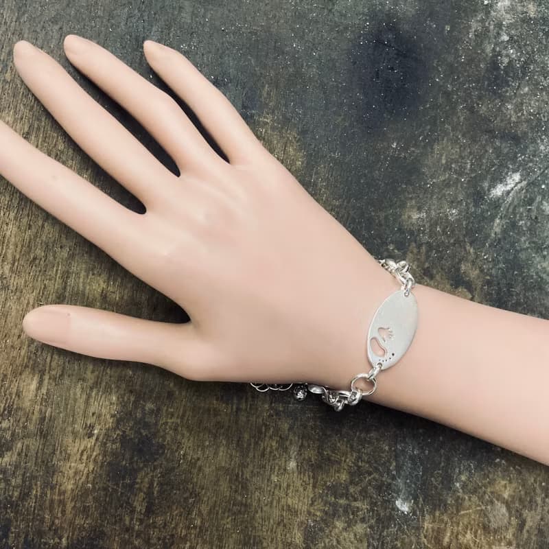 V44款-做不出一樣的銀手鍊-手腳印+銀湯匙-999純銀手鍊-御匠敲飾