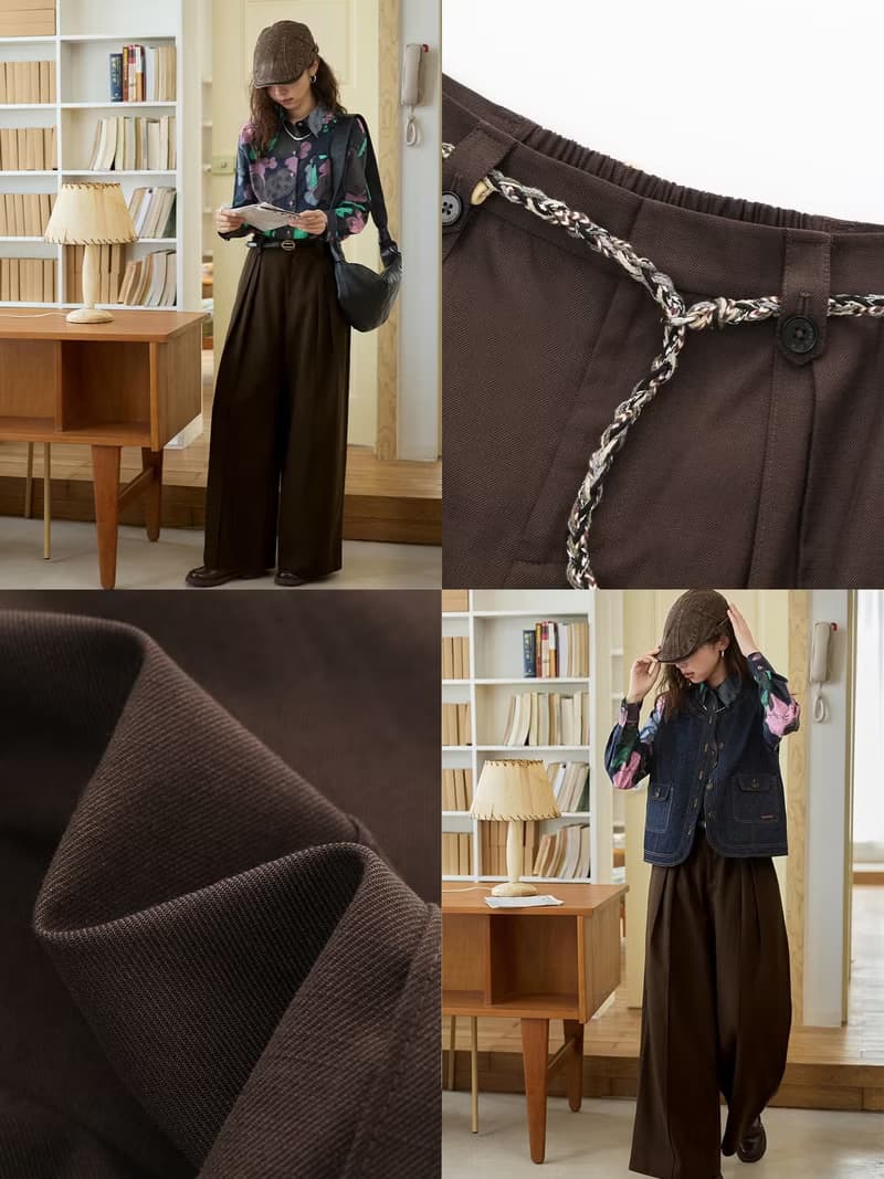 附贈腰帶 摩卡霧感 法式復古慵懶直筒褲 天絲棉闊腿褲通勤長褲