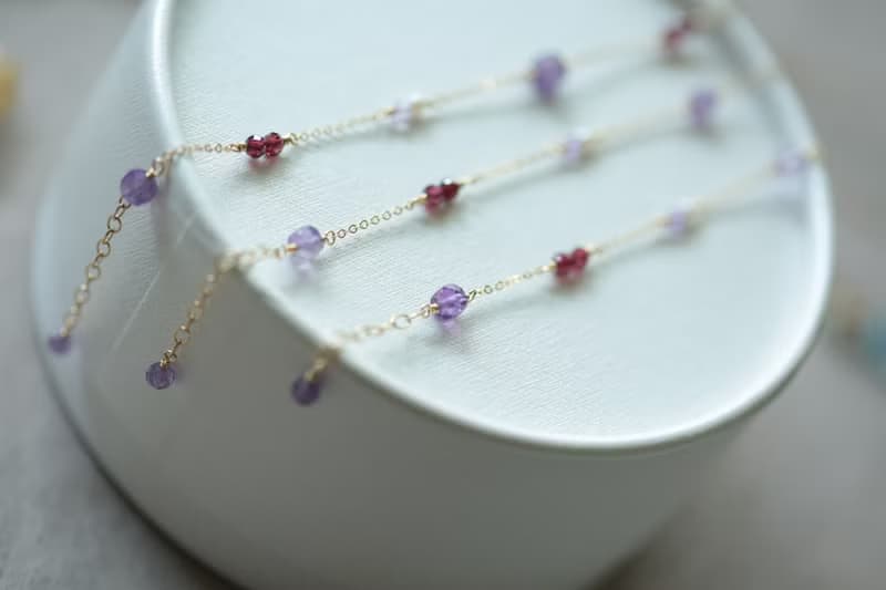 紫水晶石榴石珍珠手鍊│14KGF 天然石 誕生石 財富 戀愛運