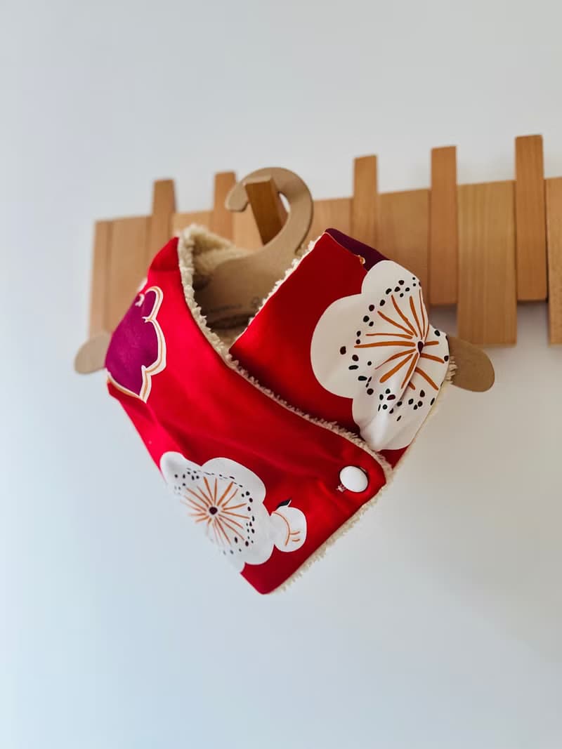 新年飾物 手工縫製大紅棉花保暖圍巾圍脖頸巾