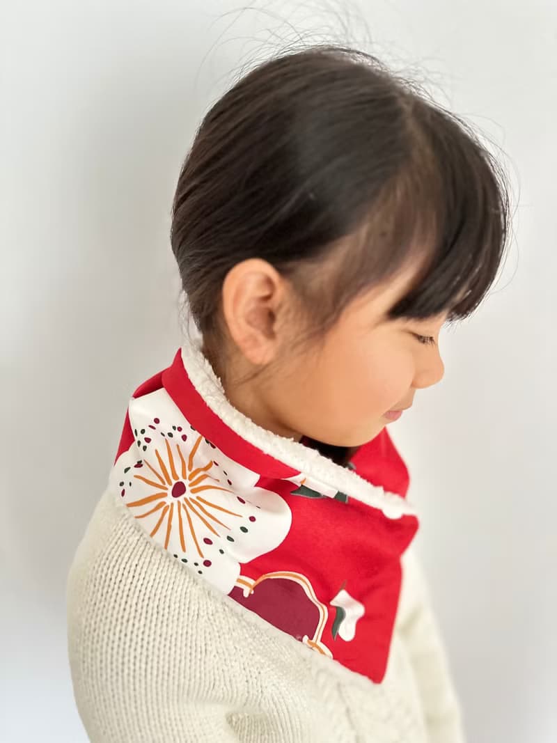 新年飾物 手工縫製大紅棉花保暖圍巾圍脖頸巾