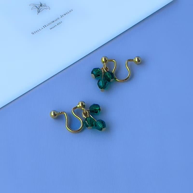 Peacock Green Crystal Non-piercing earrings 【gift box】