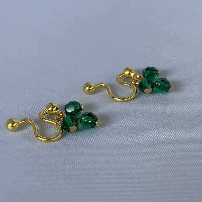 Peacock Green Crystal Non-piercing earrings 【gift box】