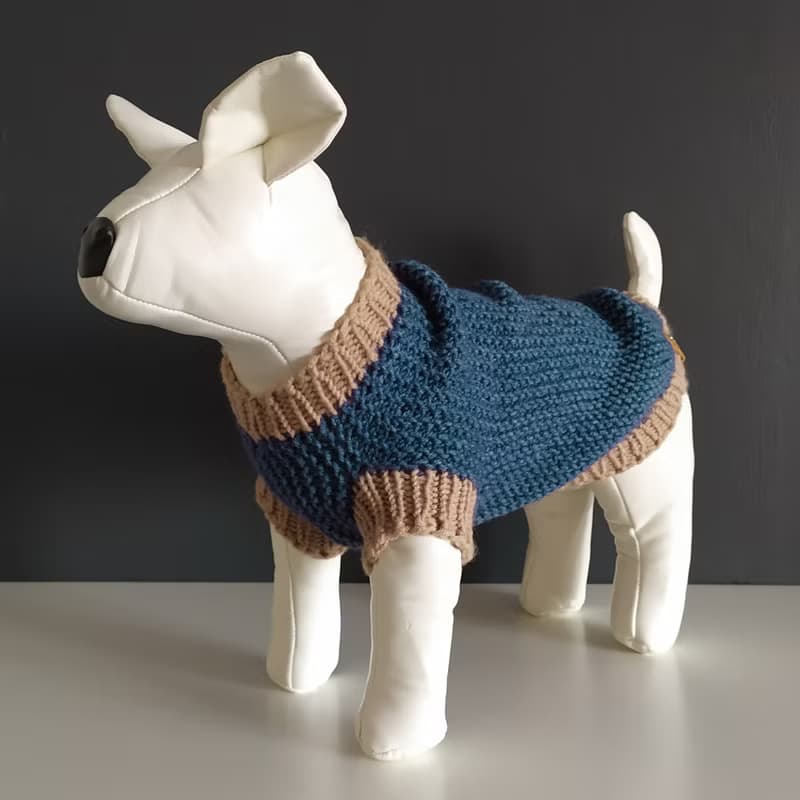 Knitted blue warm sweater for dogs