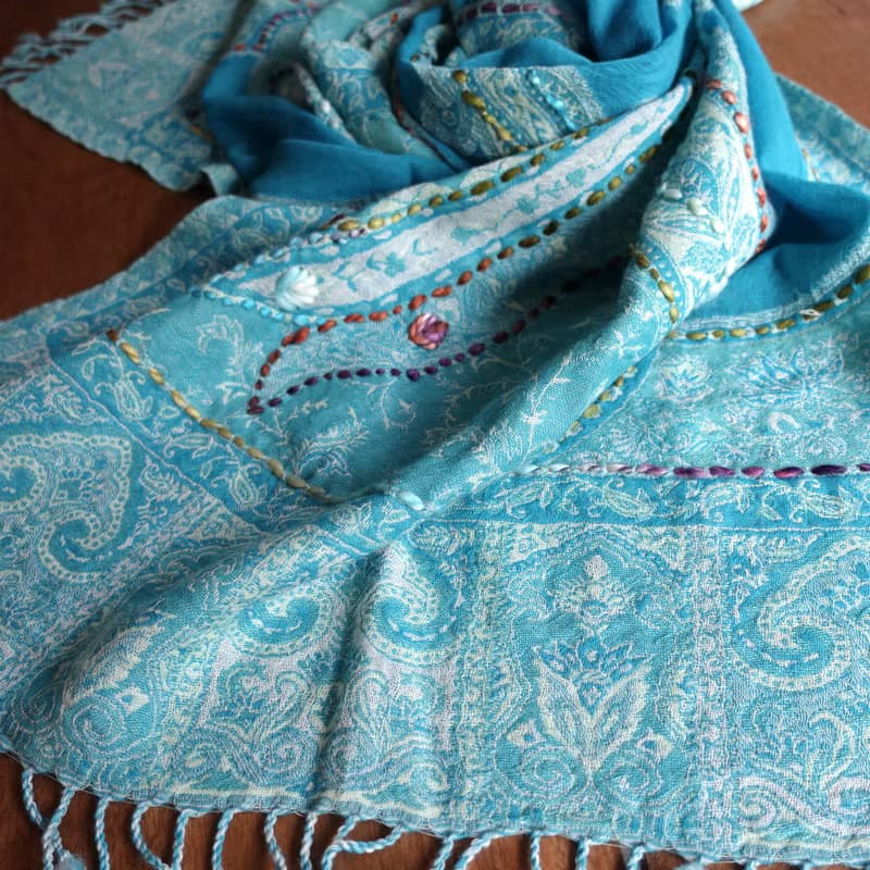 手工刺繡・水煮羊毛披肩圍巾・居家掛毯