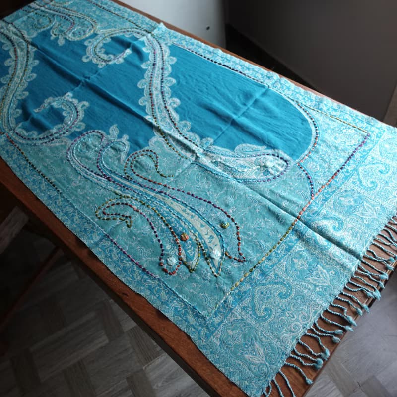 手工刺繡・水煮羊毛披肩圍巾・居家掛毯