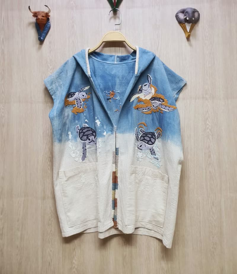 Hand Embroidery Cardigan, Turtle, Sea, Ocean