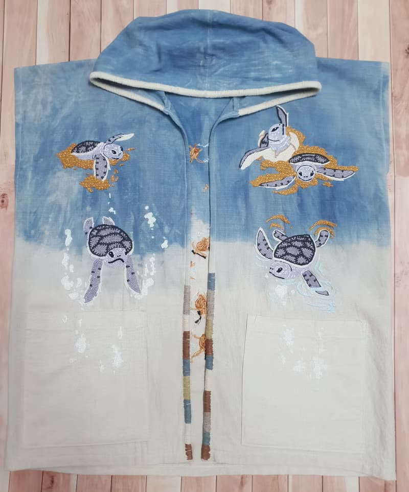 Hand Embroidery Cardigan, Turtle, Sea, Ocean