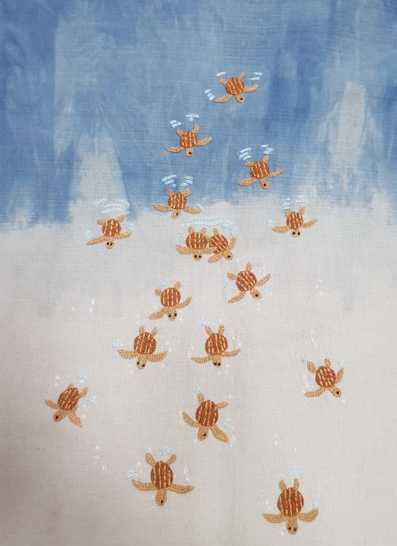 Hand Embroidery Cardigan, Turtle, Sea, Ocean