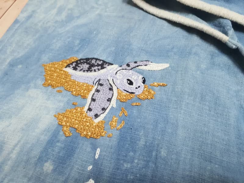 Hand Embroidery Cardigan, Turtle, Sea, Ocean