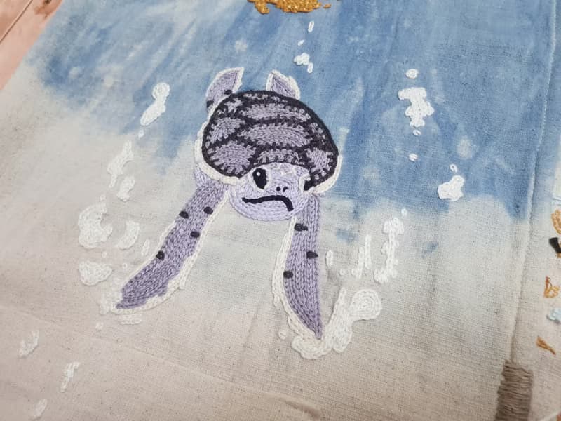 Hand Embroidery Cardigan, Turtle, Sea, Ocean