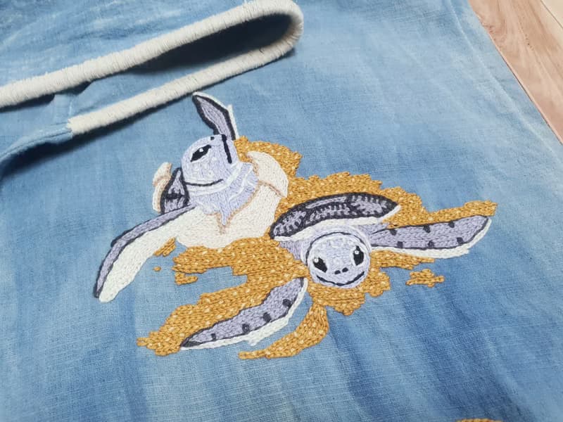 Hand Embroidery Cardigan, Turtle, Sea, Ocean