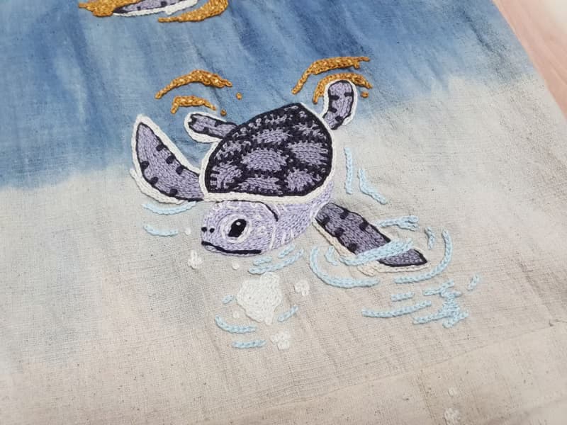 Hand Embroidery Cardigan, Turtle, Sea, Ocean