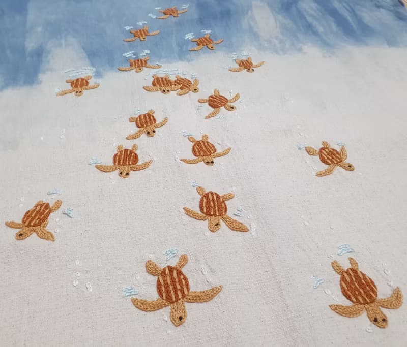 Hand Embroidery Cardigan, Turtle, Sea, Ocean