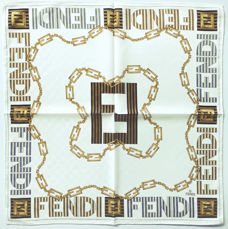 Fendi Vintage Handkerchief Jewelry Gold Chain Logo 20 x 20 Inches
