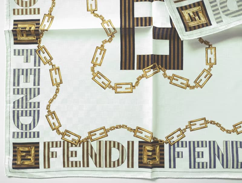 Fendi Vintage Handkerchief Jewelry Gold Chain Logo 20 x 20 Inches