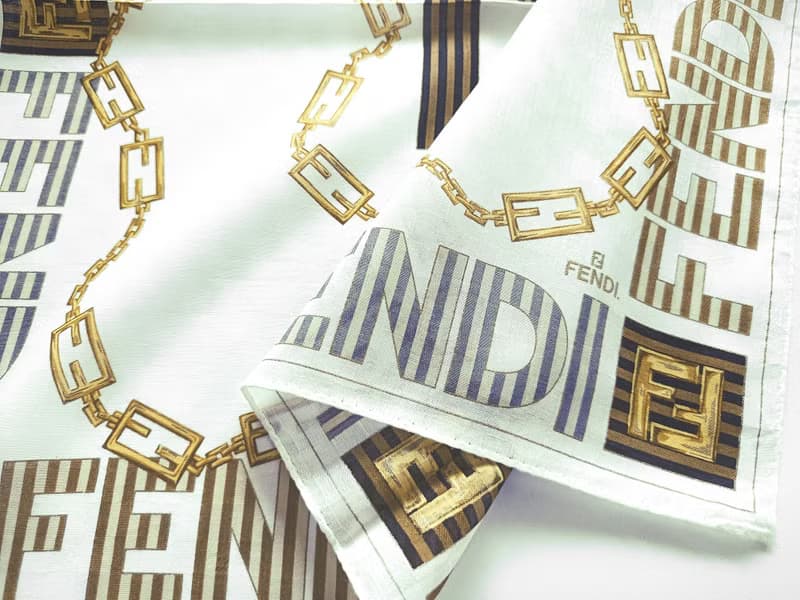 Fendi Vintage Handkerchief Jewelry Gold Chain Logo 20 x 20 Inches