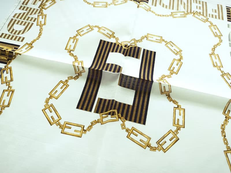 Fendi Vintage Handkerchief Jewelry Gold Chain Logo 20 x 20 Inches
