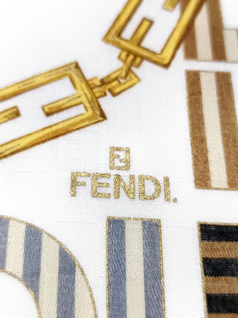 Fendi Vintage Handkerchief Jewelry Gold Chain Logo 20 x 20 Inches