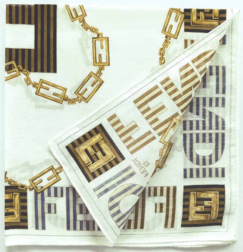 Fendi Vintage Handkerchief Jewelry Gold Chain Logo 20 x 20 Inches