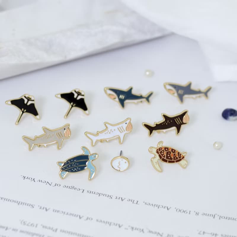海洋生物 腦海工作室 全系列混搭耳環 鯊魚 魔鬼魚 海龜 醫療鋼針