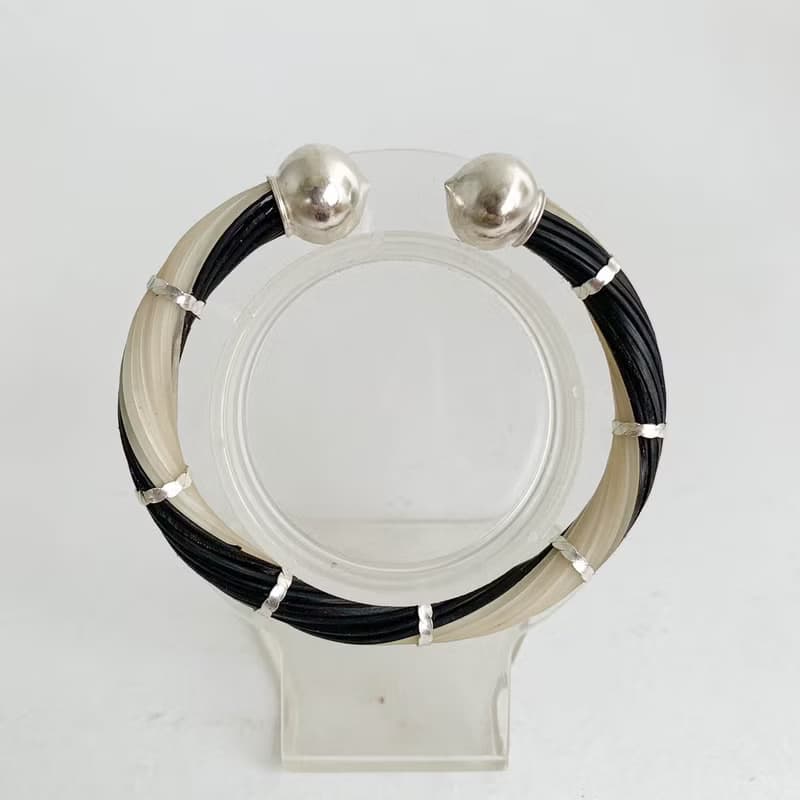 Genuine Black&White Color Body Elephant Tail Hair Bangle 925 Sterling Silver New
