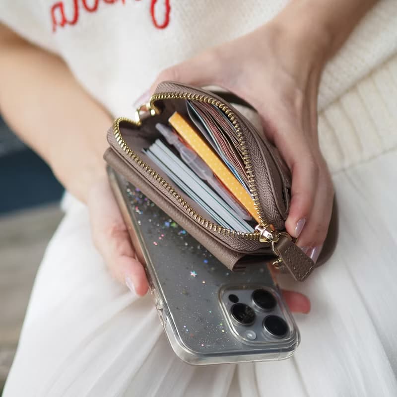 Valen (Warmtaupe) : Mini wallet, short wallet, cow leather, Brown, Zip pouch