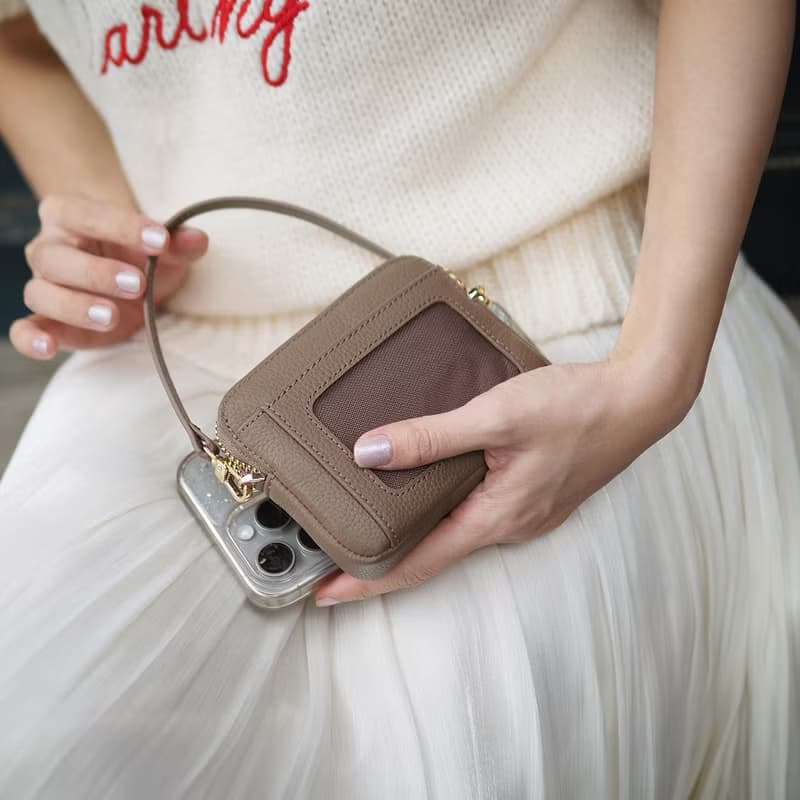 Valen (Warmtaupe) : Mini wallet, short wallet, cow leather, Brown, Zip pouch