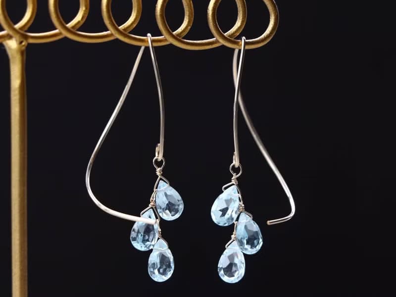 14kgf- skyblue topaz halfcurl pierced earrings