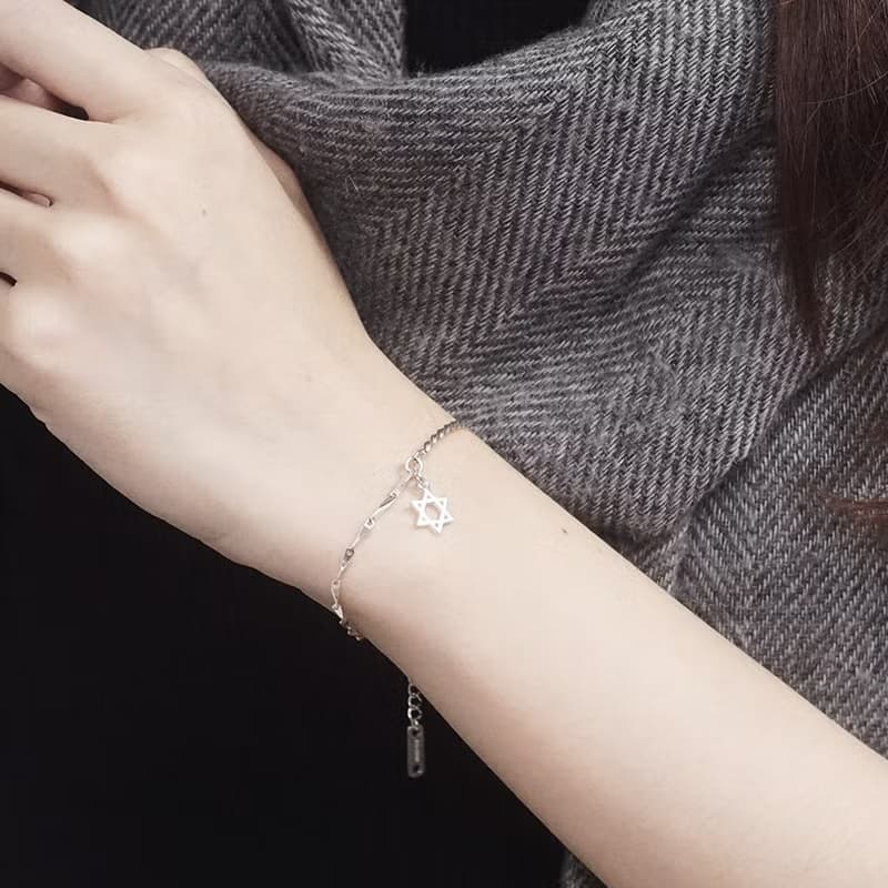 六芒星的守護 半半手鍊 聖誕禮物 925純銀手鍊 女生手鍊