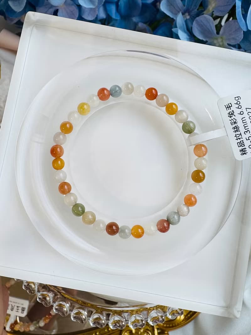 畢業級貓眼濃色彩兔毛水晶4.9-5.3mm6.66g滿順帶稀有灰兔毛