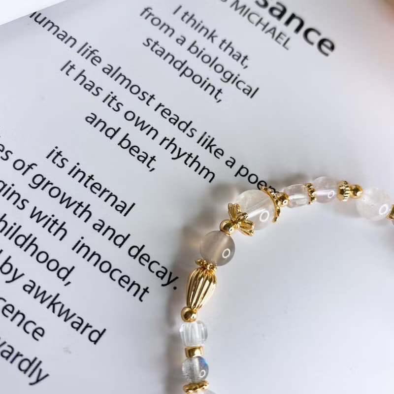 渺渺 雪花幽靈 煙紫瑪瑙 粉晶 灰月光 白水晶 天然石水晶手鍊