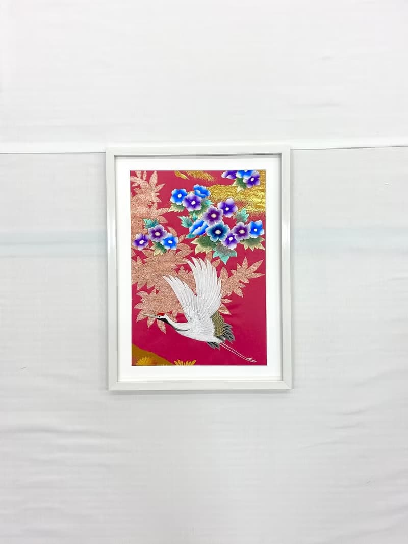 色打掛からつくるアートパネル　vintage 刺繍着物 和モダン 和風インテリア プレゼント 鶴 結婚祝 新築祝 長寿祝 縁起物 額装インテリア　額装54