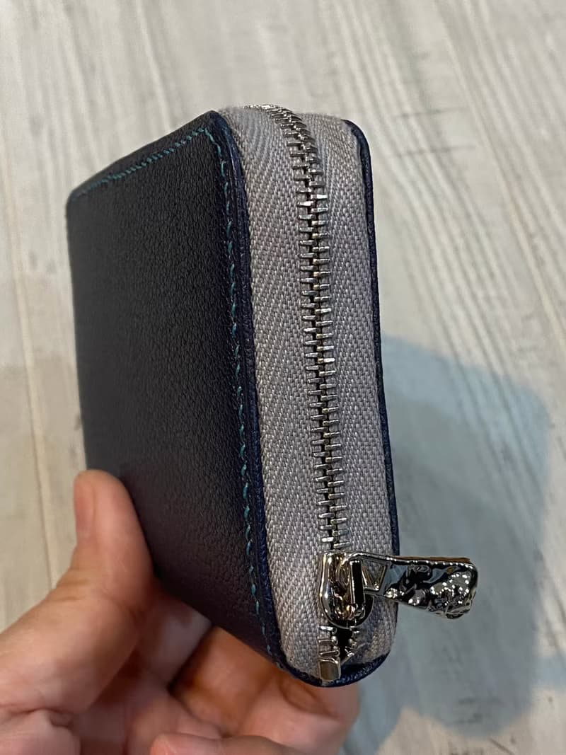 ㄇ型短夾 零錢包 隨手包 ㄇ型拉鍊包 (進口法國羊皮) (深藍色)