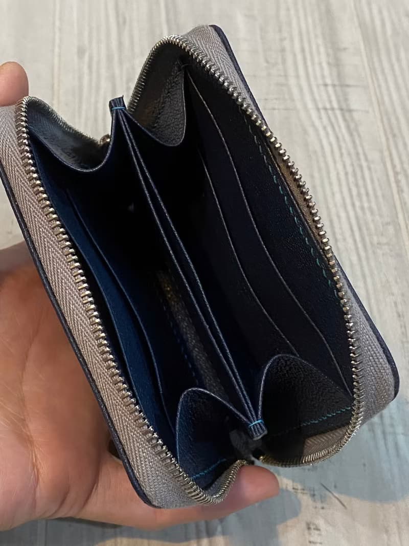 ㄇ型短夾 零錢包 隨手包 ㄇ型拉鍊包 (進口法國羊皮) (深藍色)