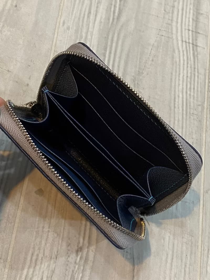 ㄇ型短夾 零錢包 隨手包 ㄇ型拉鍊包 (進口法國羊皮) (深藍色)