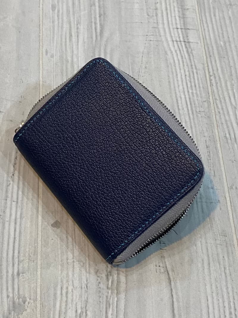 ㄇ型短夾 零錢包 隨手包 ㄇ型拉鍊包 (進口法國羊皮) (深藍色)