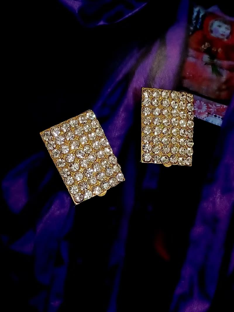 vintage jewelry  方形滿天星萊茵夾式耳環