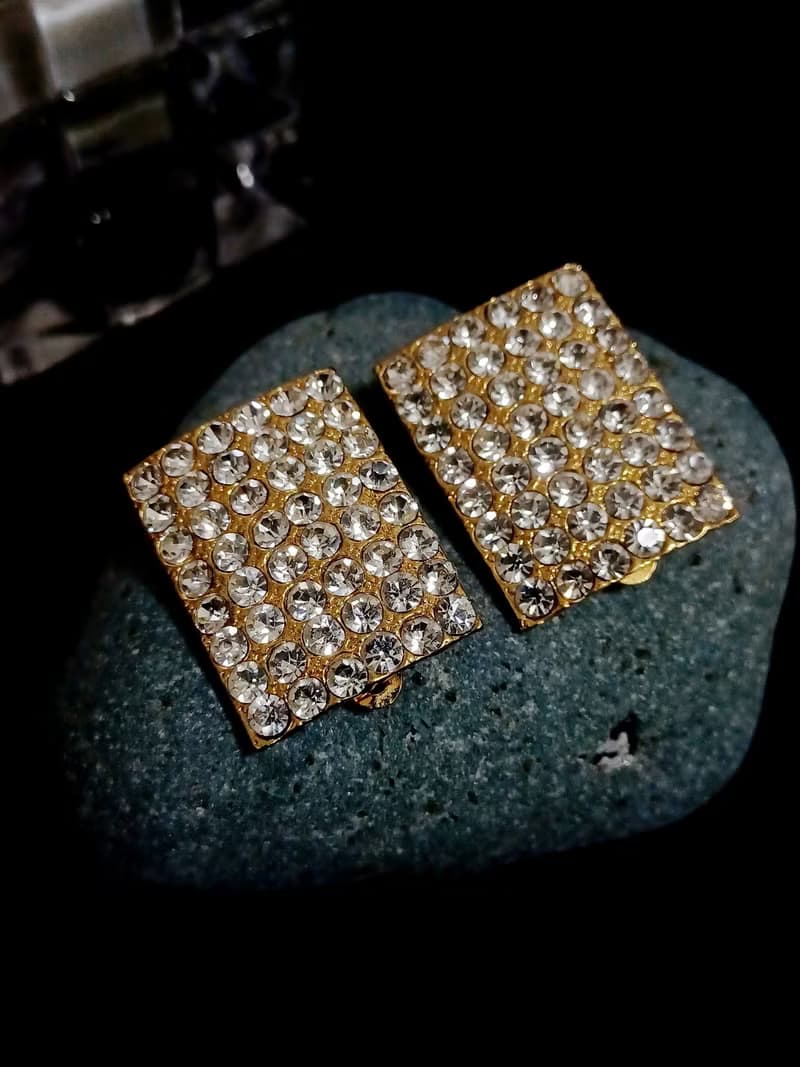 vintage jewelry  方形滿天星萊茵夾式耳環