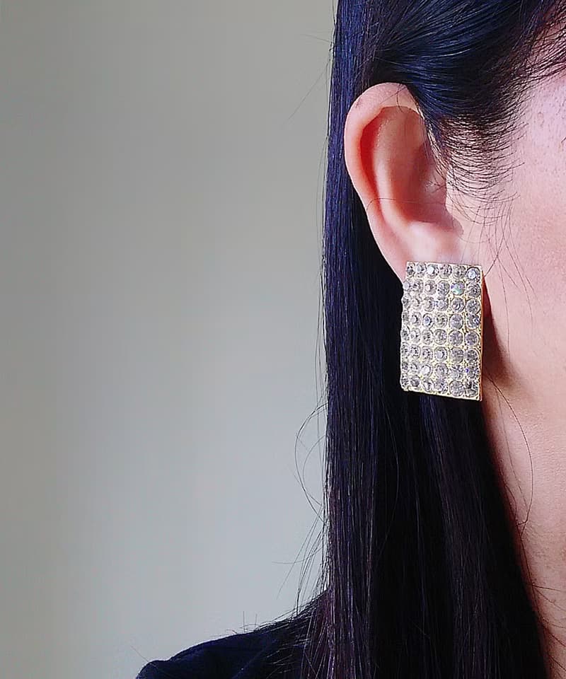 vintage jewelry  方形滿天星萊茵夾式耳環