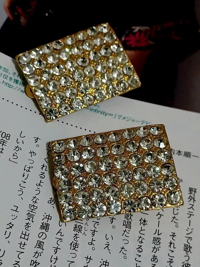 vintage jewelry  方形滿天星萊茵夾式耳環
