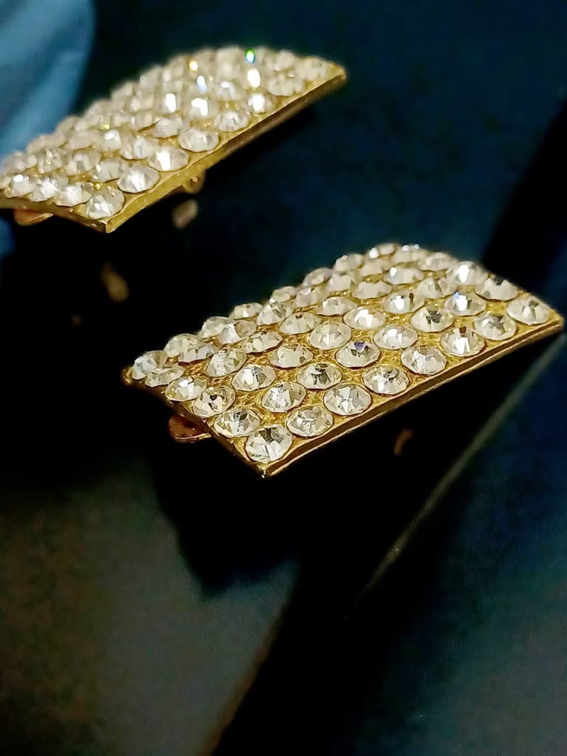 vintage jewelry  方形滿天星萊茵夾式耳環