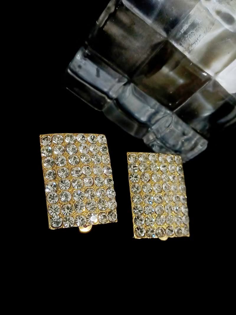 vintage jewelry  方形滿天星萊茵夾式耳環