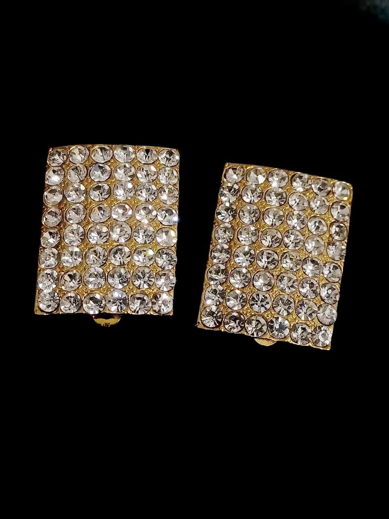 vintage jewelry  方形滿天星萊茵夾式耳環