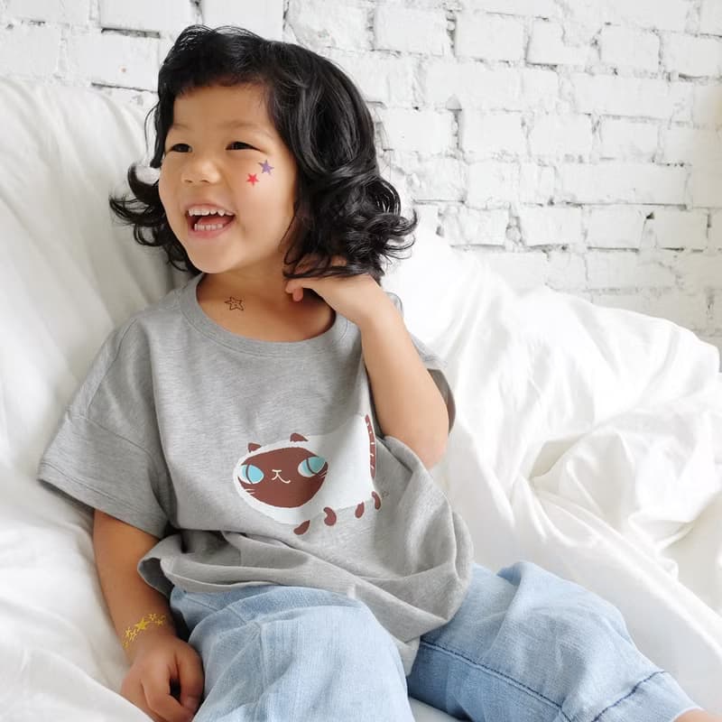 Kids Luna暹羅魚喵/兒童純棉Tshirt/灰-中性版 即將絕版
