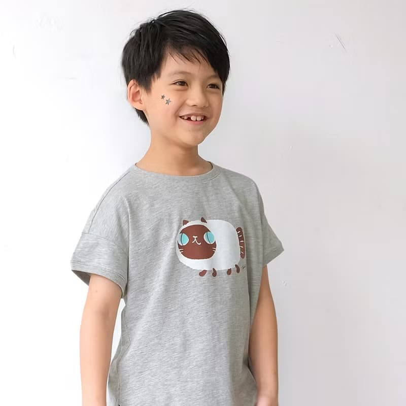 Kids Luna暹羅魚喵/兒童純棉Tshirt/灰-中性版 即將絕版