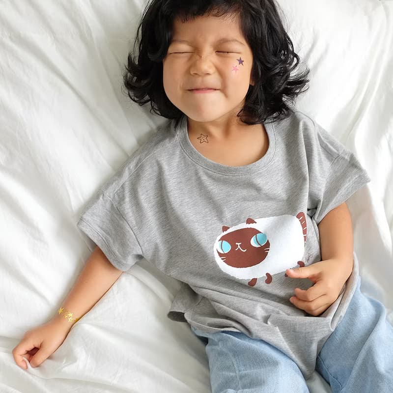 Kids Luna暹羅魚喵/兒童純棉Tshirt/灰-中性版 即將絕版