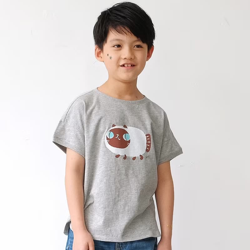 Kids Luna暹羅魚喵/兒童純棉Tshirt/灰-中性版 即將絕版