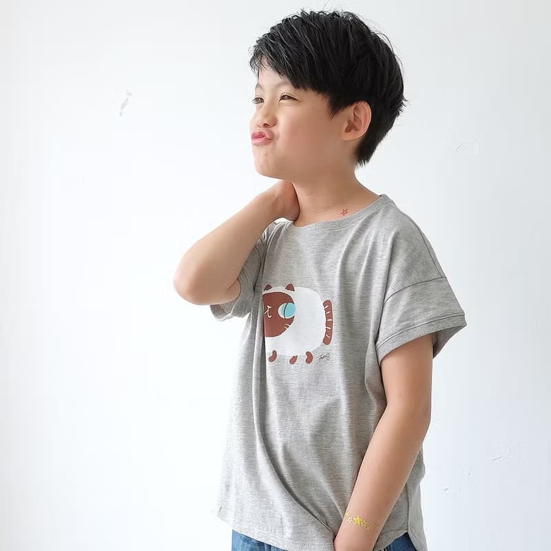 Kids Luna暹羅魚喵/兒童純棉Tshirt/灰-中性版 即將絕版